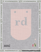 A taped needlepoint canvas with the design: Banner 18 mesh count Curved rd White on Pink.