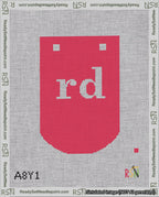A taped needlepoint canvas with the design: Banner 18 mesh count Curved rd White on Red.