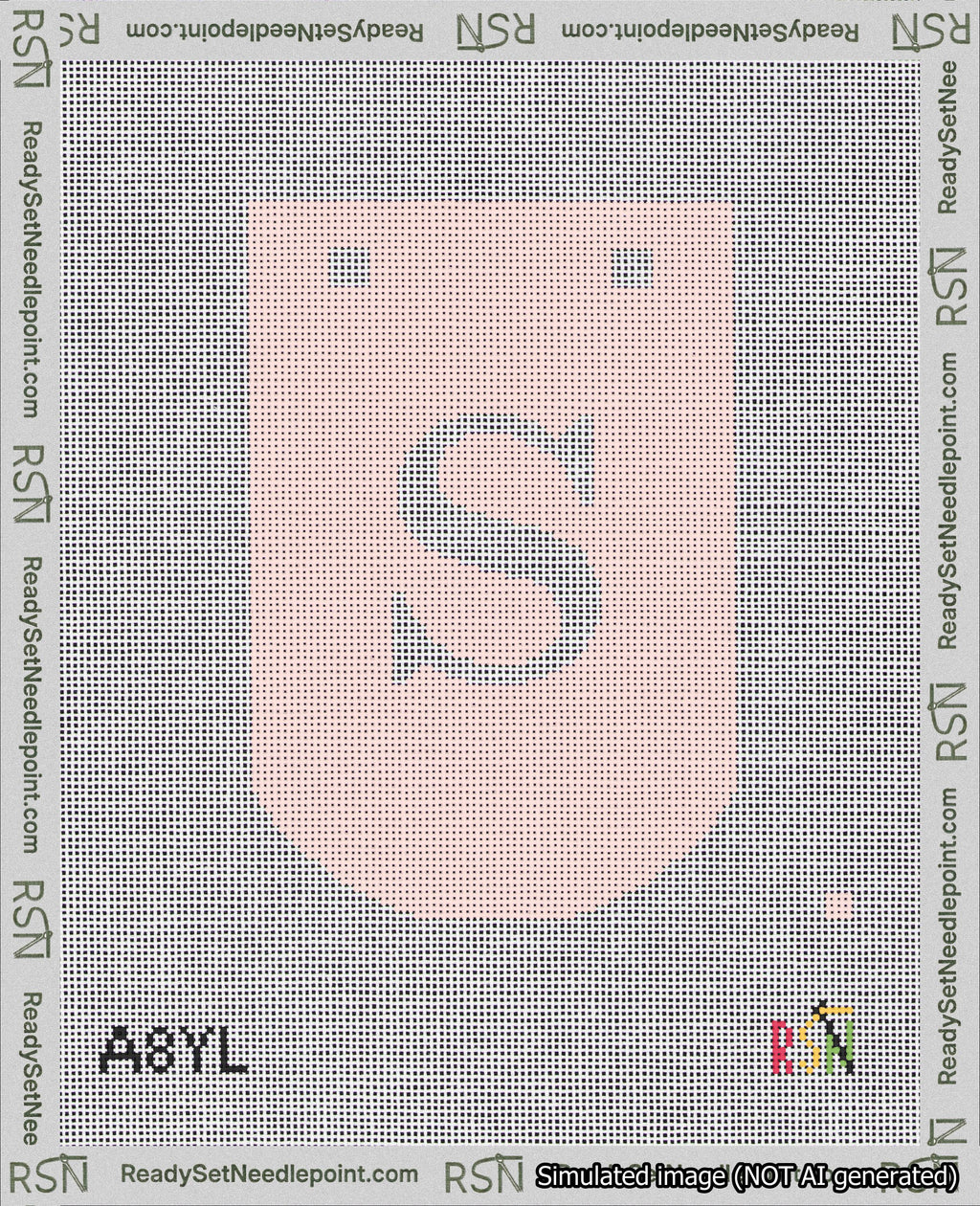A taped needlepoint canvas with the design: Banner 18 mesh count Curved S White on Pink.