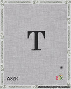 A taped needlepoint canvas with the design: Banner 18 mesh count Curved T Black on White.