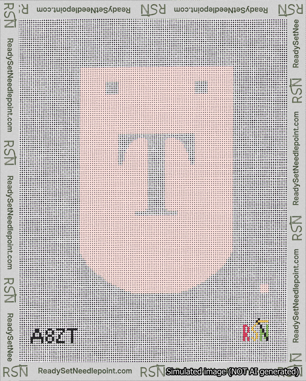 A taped needlepoint canvas with the design: Banner 18 mesh count Curved T White on Pink.