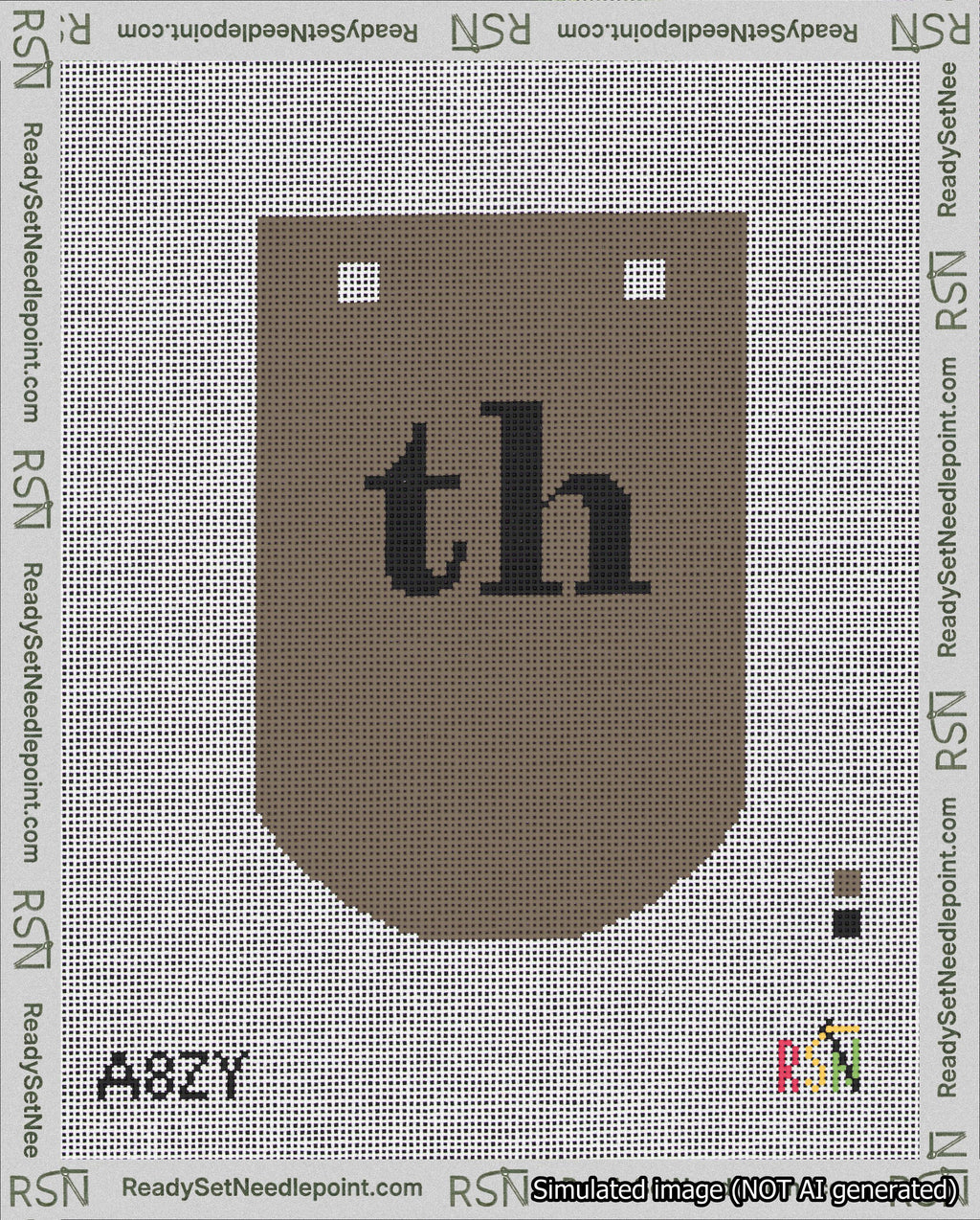 A taped needlepoint canvas with the design: Banner 18 mesh count Curved th Black on Brown.