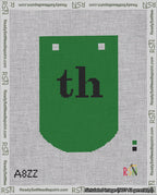A taped needlepoint canvas with the design: Banner 18 mesh count Curved th Black on Green.