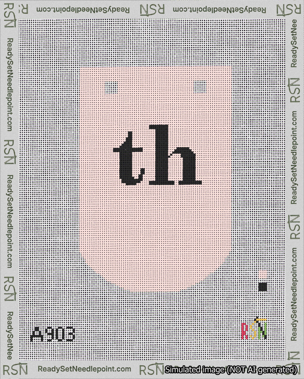 A taped needlepoint canvas with the design: Banner 18 mesh count Curved th Black on Pink.