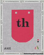 A taped needlepoint canvas with the design: Banner 18 mesh count Curved th Black on Red.