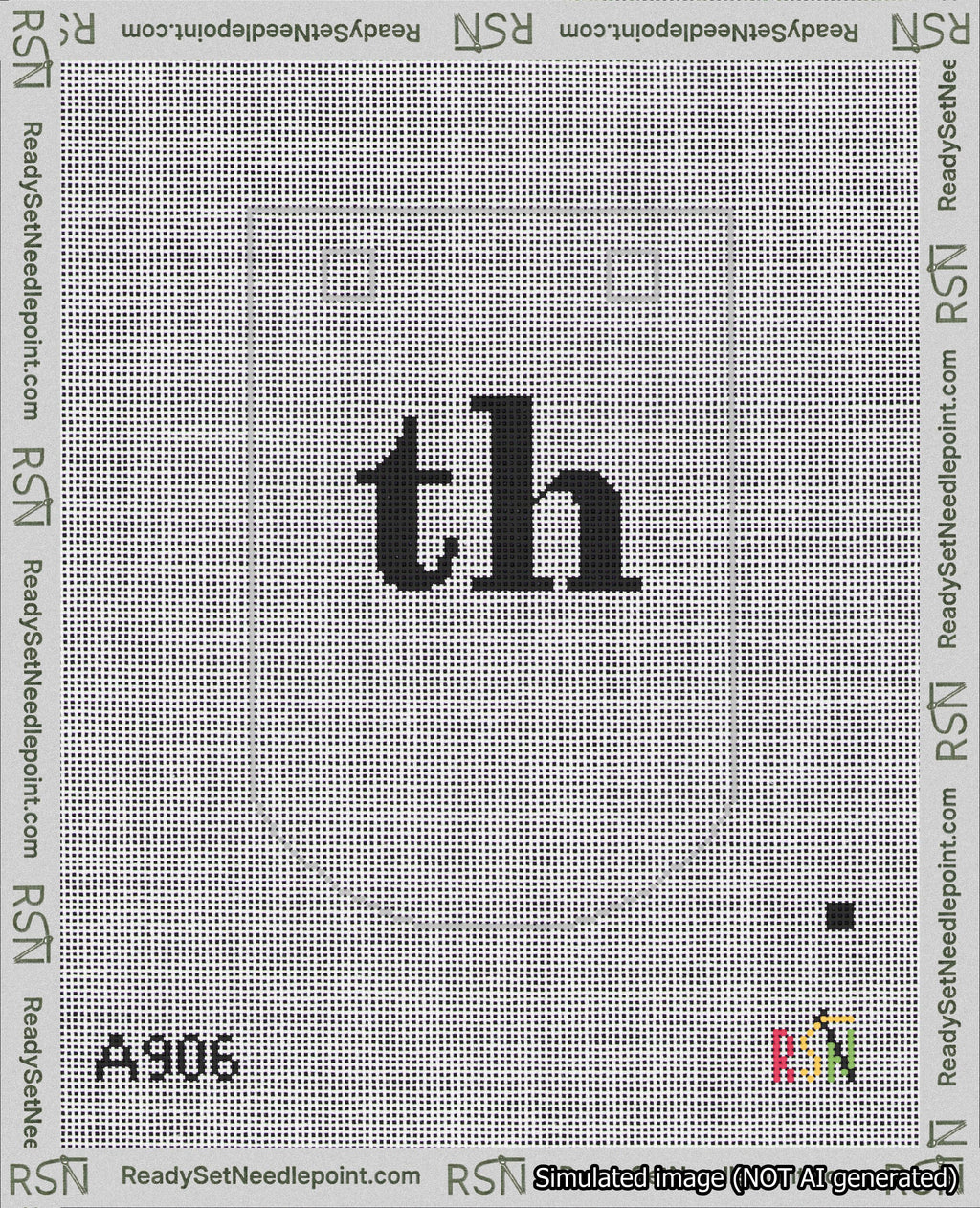 A taped needlepoint canvas with the design: Banner 18 mesh count Curved th Black on White.