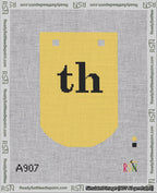 A taped needlepoint canvas with the design: Banner 18 mesh count Curved th Black on Yellow.
