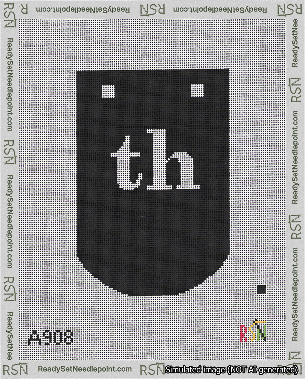 A taped needlepoint canvas with the design: Banner 18 mesh count Curved th White on Black.