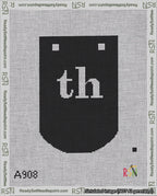 A taped needlepoint canvas with the design: Banner 18 mesh count Curved th White on Black.