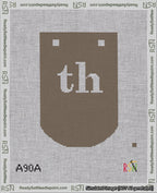 A taped needlepoint canvas with the design: Banner 18 mesh count Curved th White on Brown.