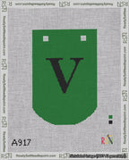 A taped needlepoint canvas with the design: Banner 18 mesh count Curved V Black on Green.