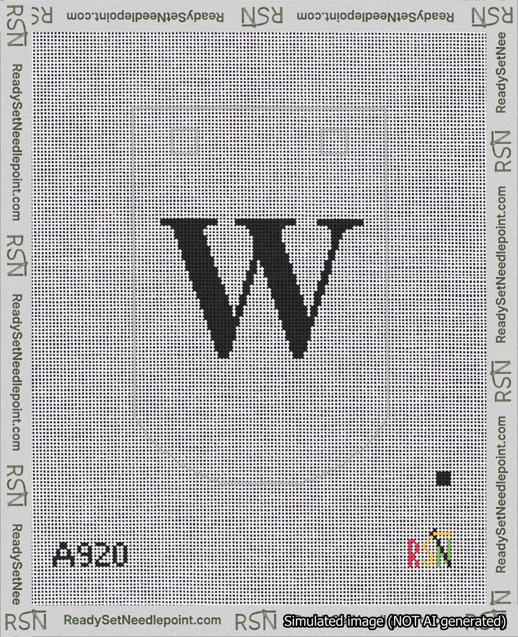 A taped needlepoint canvas with the design: Banner 18 mesh count Curved W Black on White.