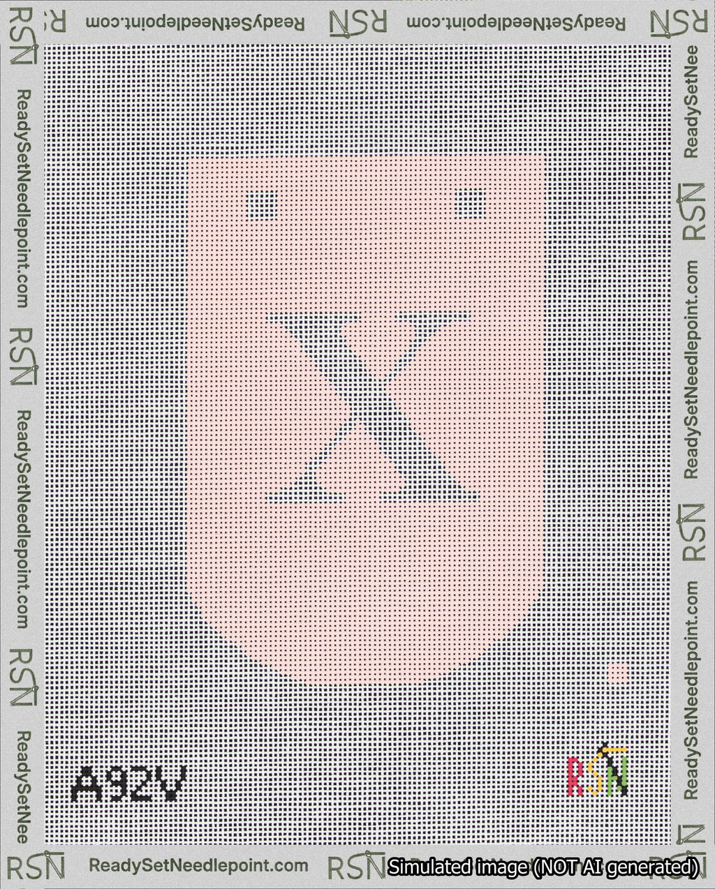 A taped needlepoint canvas with the design: Banner 18 mesh count Curved X White on Pink.