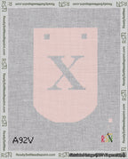 A taped needlepoint canvas with the design: Banner 18 mesh count Curved X White on Pink.