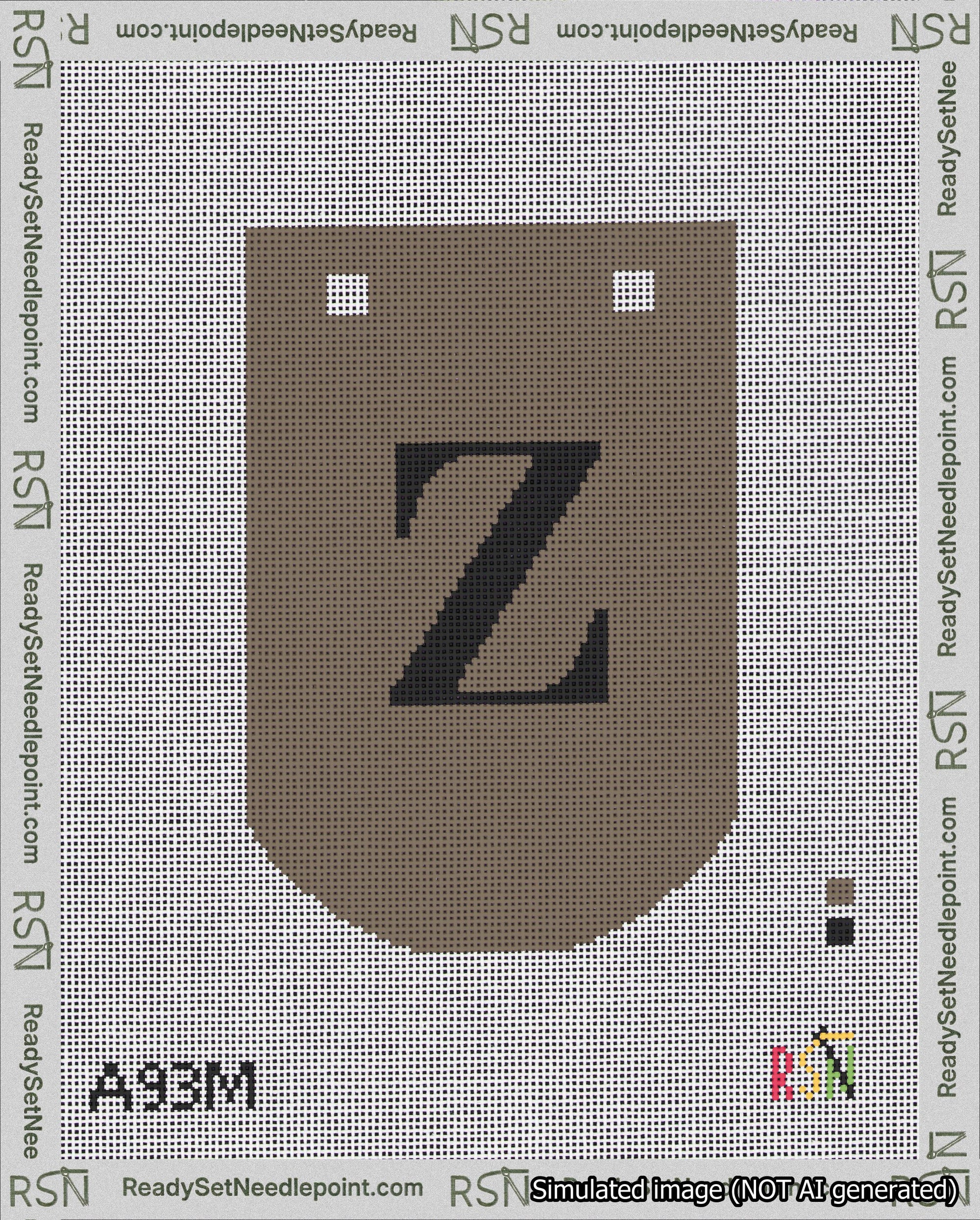 A taped needlepoint canvas with the design: Banner 18 mesh count Curved Z Black on Brown.