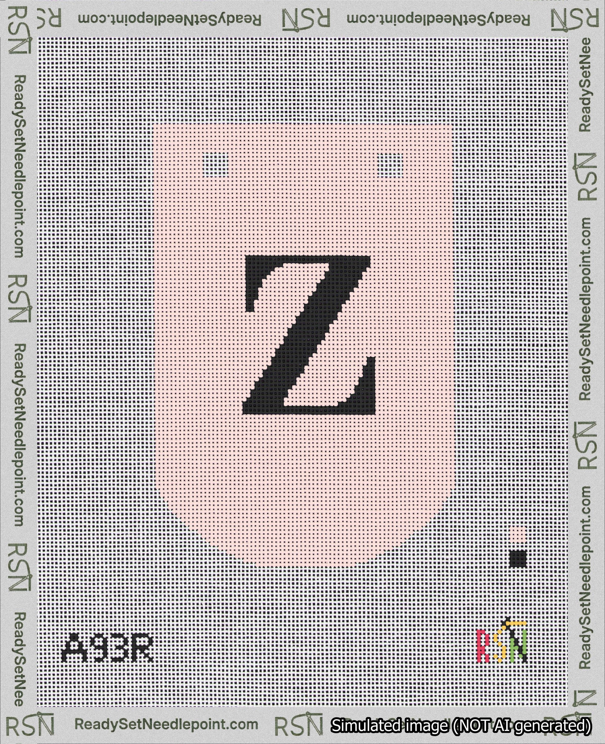 A taped needlepoint canvas with the design: Banner 18 mesh count Curved Z Black on Pink.