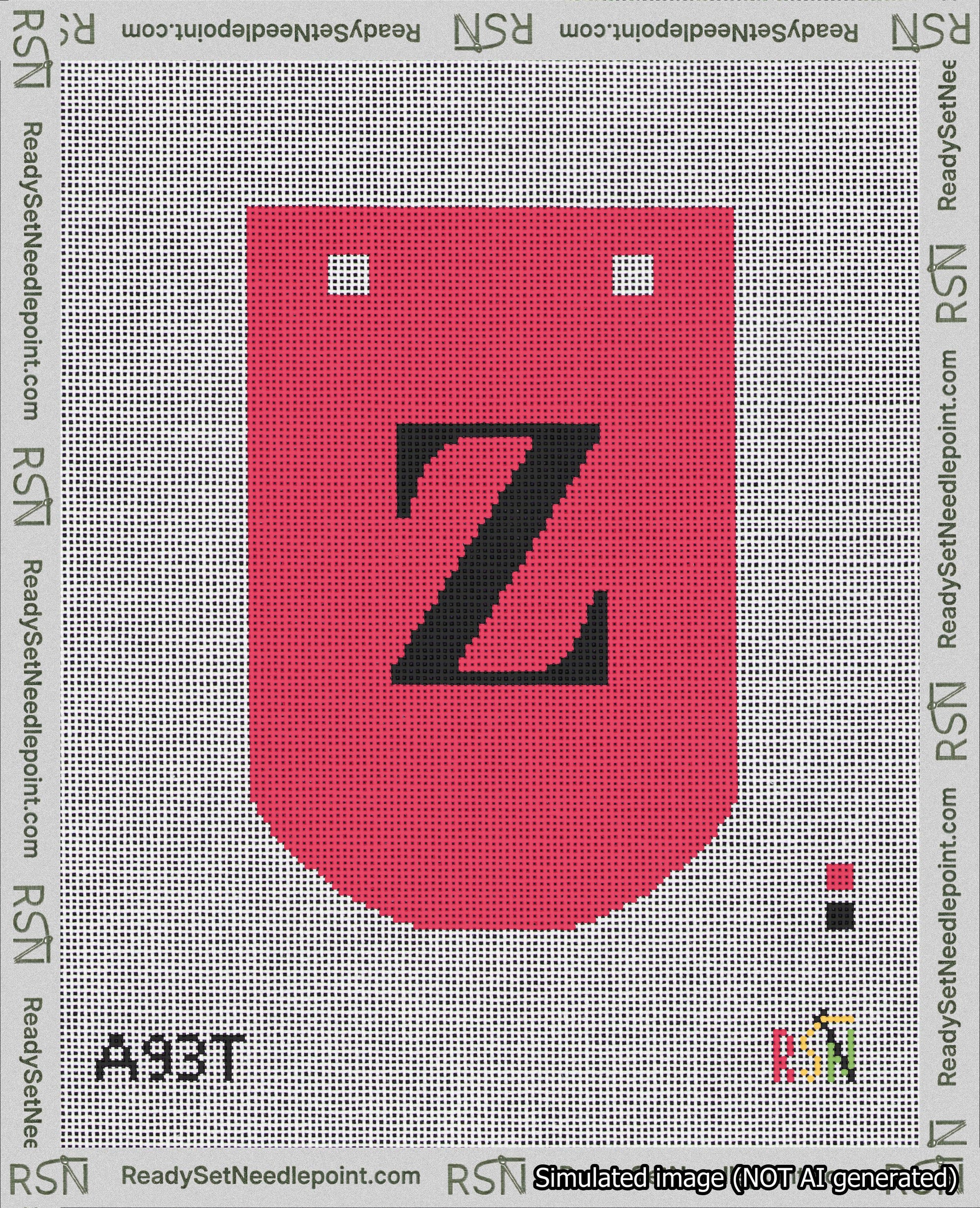 A taped needlepoint canvas with the design: Banner 18 mesh count Curved Z Black on Red.