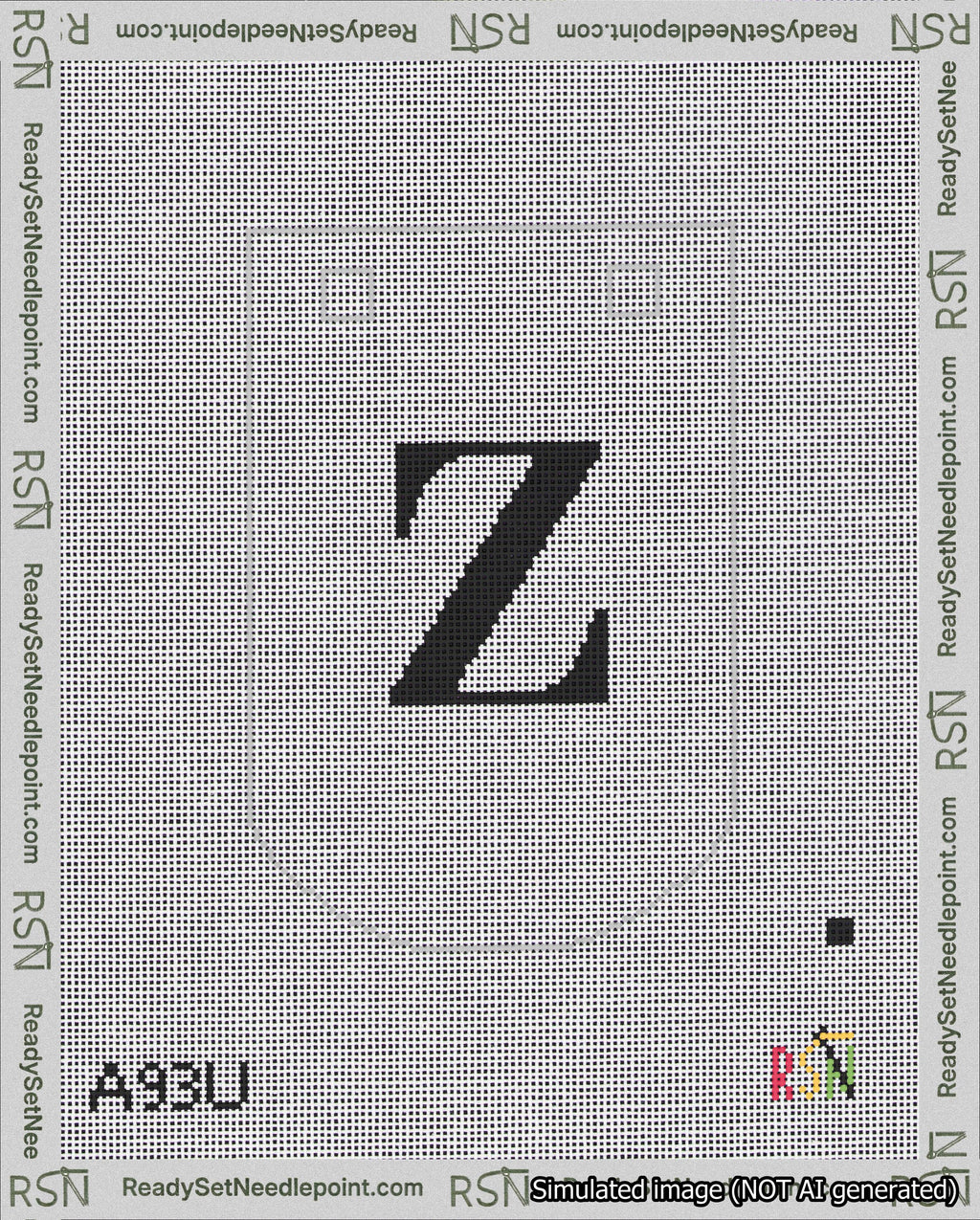 A taped needlepoint canvas with the design: Banner 18 mesh count Curved Z Black on White.