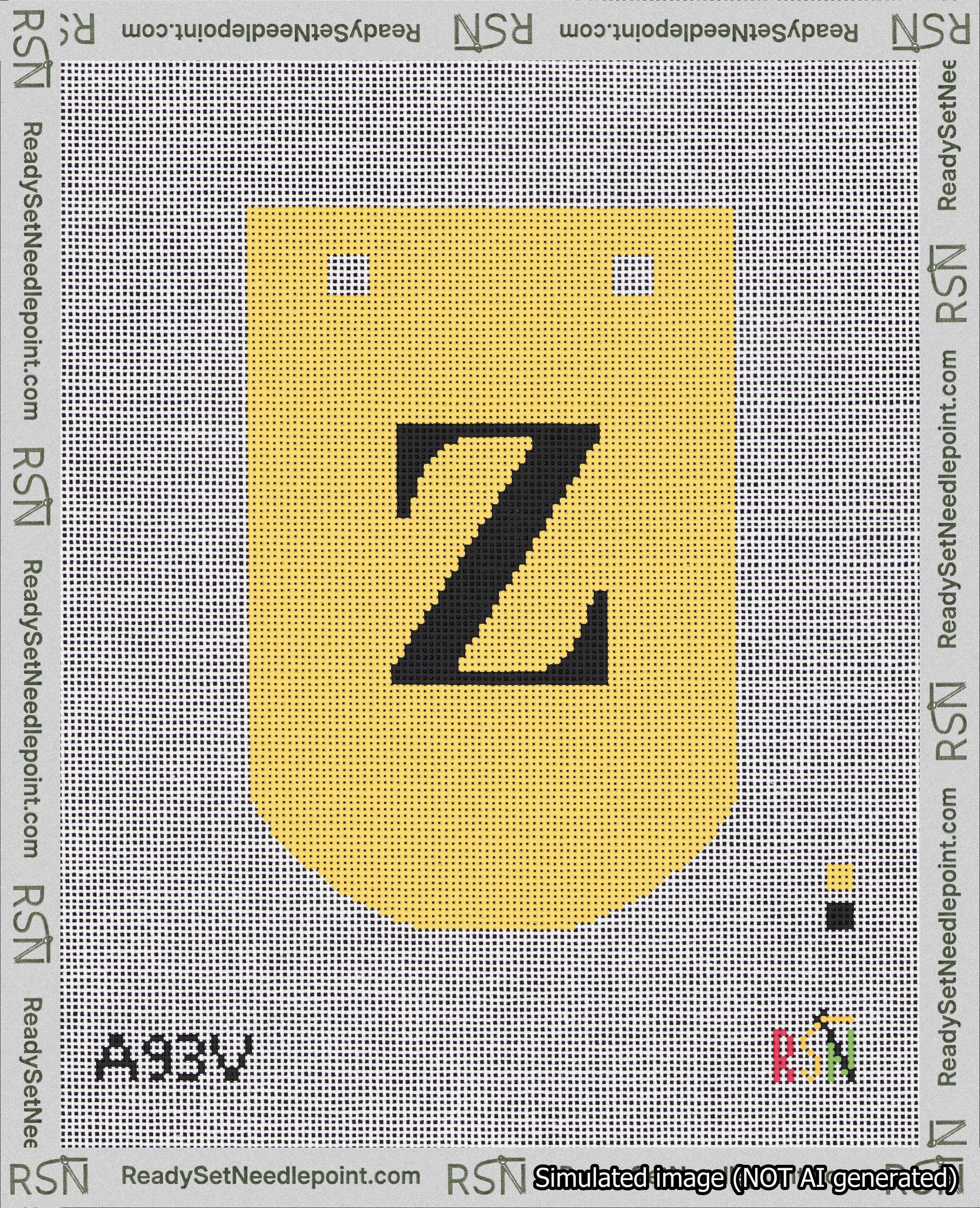A taped needlepoint canvas with the design: Banner 18 mesh count Curved Z Black on Yellow.