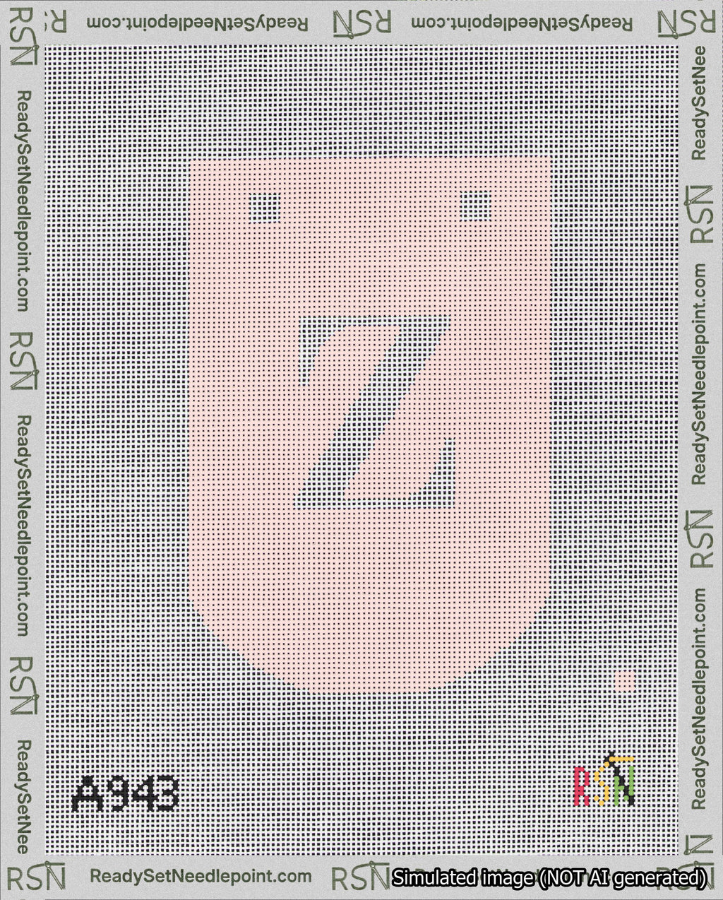 A taped needlepoint canvas with the design: Banner 18 mesh count Curved Z White on Pink.