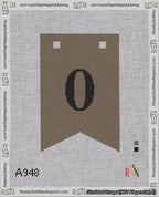A taped needlepoint canvas with the design: Banner 18 mesh count Forked 0 Black on Brown.