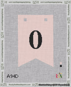 A taped needlepoint canvas with the design: Banner 18 mesh count Forked 0 Black on Pink.