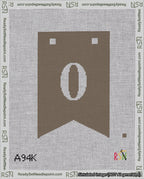 A taped needlepoint canvas with the design: Banner 18 mesh count Forked 0 White on Brown.