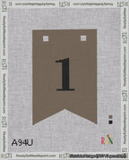 A taped needlepoint canvas with the design: Banner 18 mesh count Forked 1 Black on Brown.