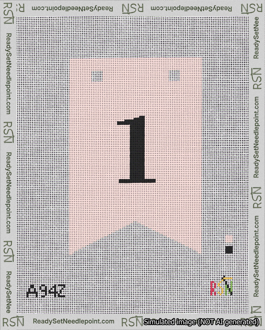 A taped needlepoint canvas with the design: Banner 18 mesh count Forked 1 Black on Pink.