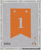 A taped needlepoint canvas with the design: Banner 18 mesh count Forked 1 White on Orange.
