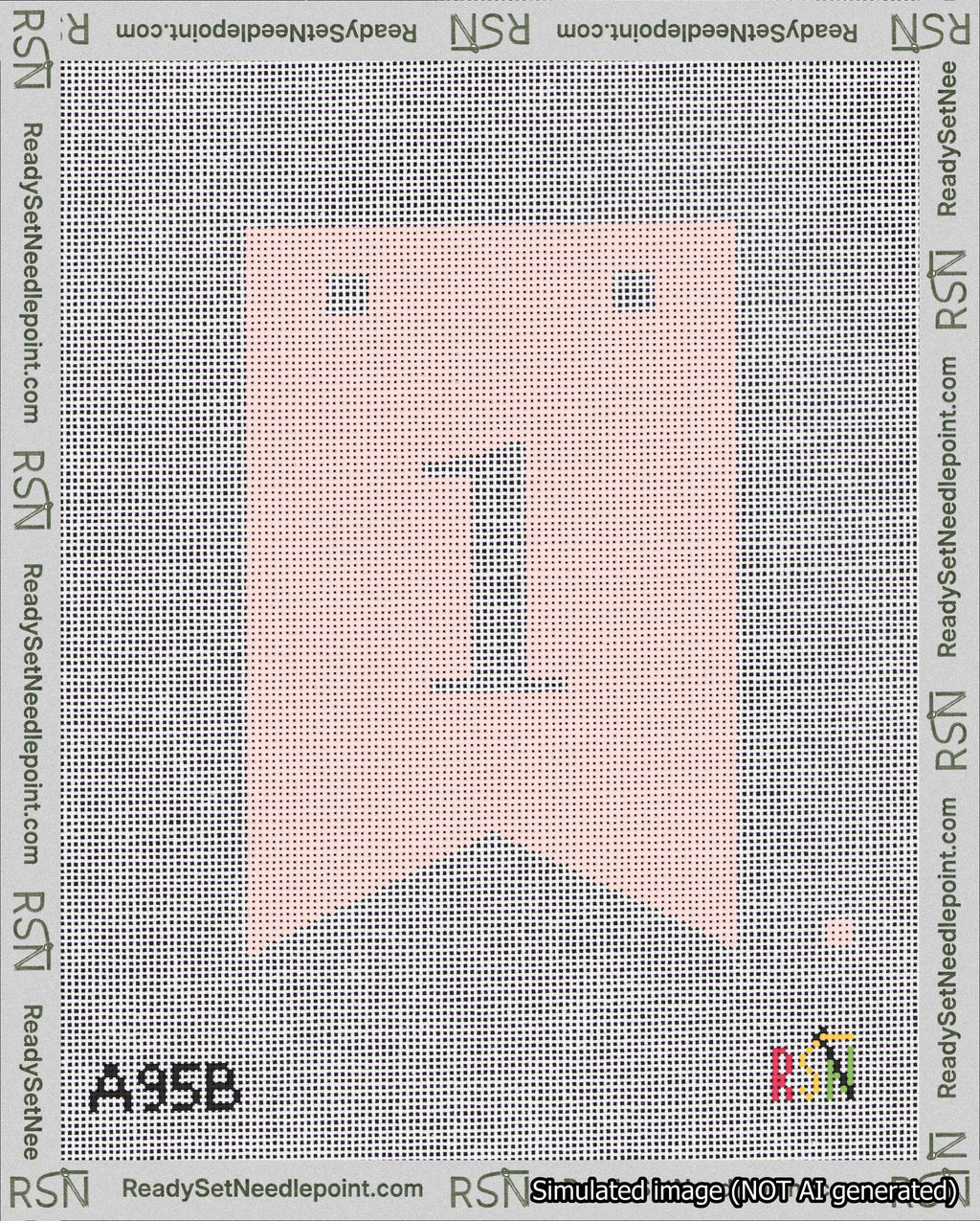 A taped needlepoint canvas with the design: Banner 18 mesh count Forked 1 White on Pink.