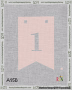 A taped needlepoint canvas with the design: Banner 18 mesh count Forked 1 White on Pink.