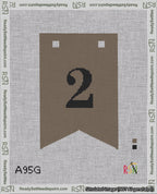 A taped needlepoint canvas with the design: Banner 18 mesh count Forked 2 Black on Brown.
