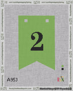 A taped needlepoint canvas with the design: Banner 18 mesh count Forked 2 Black on Light Green.