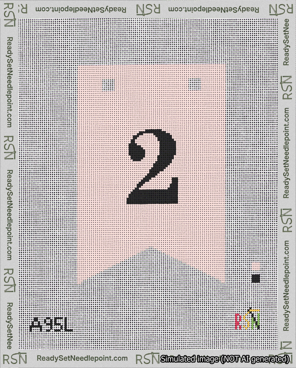 A taped needlepoint canvas with the design: Banner 18 mesh count Forked 2 Black on Pink.