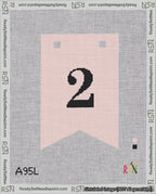 A taped needlepoint canvas with the design: Banner 18 mesh count Forked 2 Black on Pink.