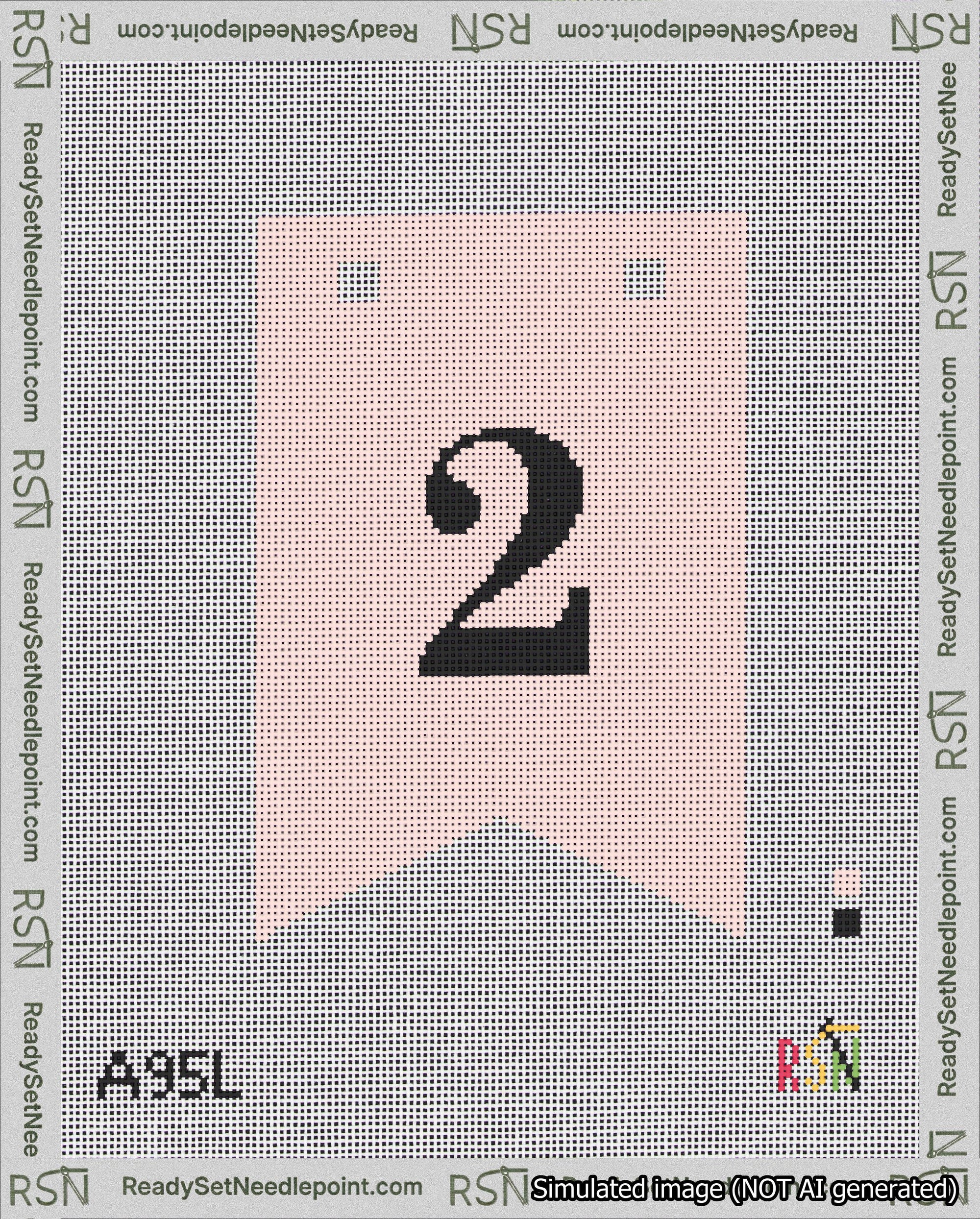 A taped needlepoint canvas with the design: Banner 18 mesh count Forked 2 Black on Pink.