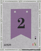 A taped needlepoint canvas with the design: Banner 18 mesh count Forked 2 Black on Purple.