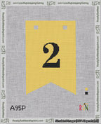 A taped needlepoint canvas with the design: Banner 18 mesh count Forked 2 Black on Yellow.