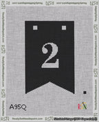 A taped needlepoint canvas with the design: Banner 18 mesh count Forked 2 White on Black.