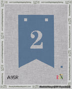 A taped needlepoint canvas with the design: Banner 18 mesh count Forked 2 White on Blue.