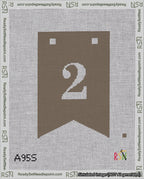 A taped needlepoint canvas with the design: Banner 18 mesh count Forked 2 White on Brown.