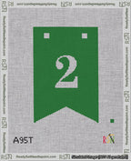 A taped needlepoint canvas with the design: Banner 18 mesh count Forked 2 White on Green.