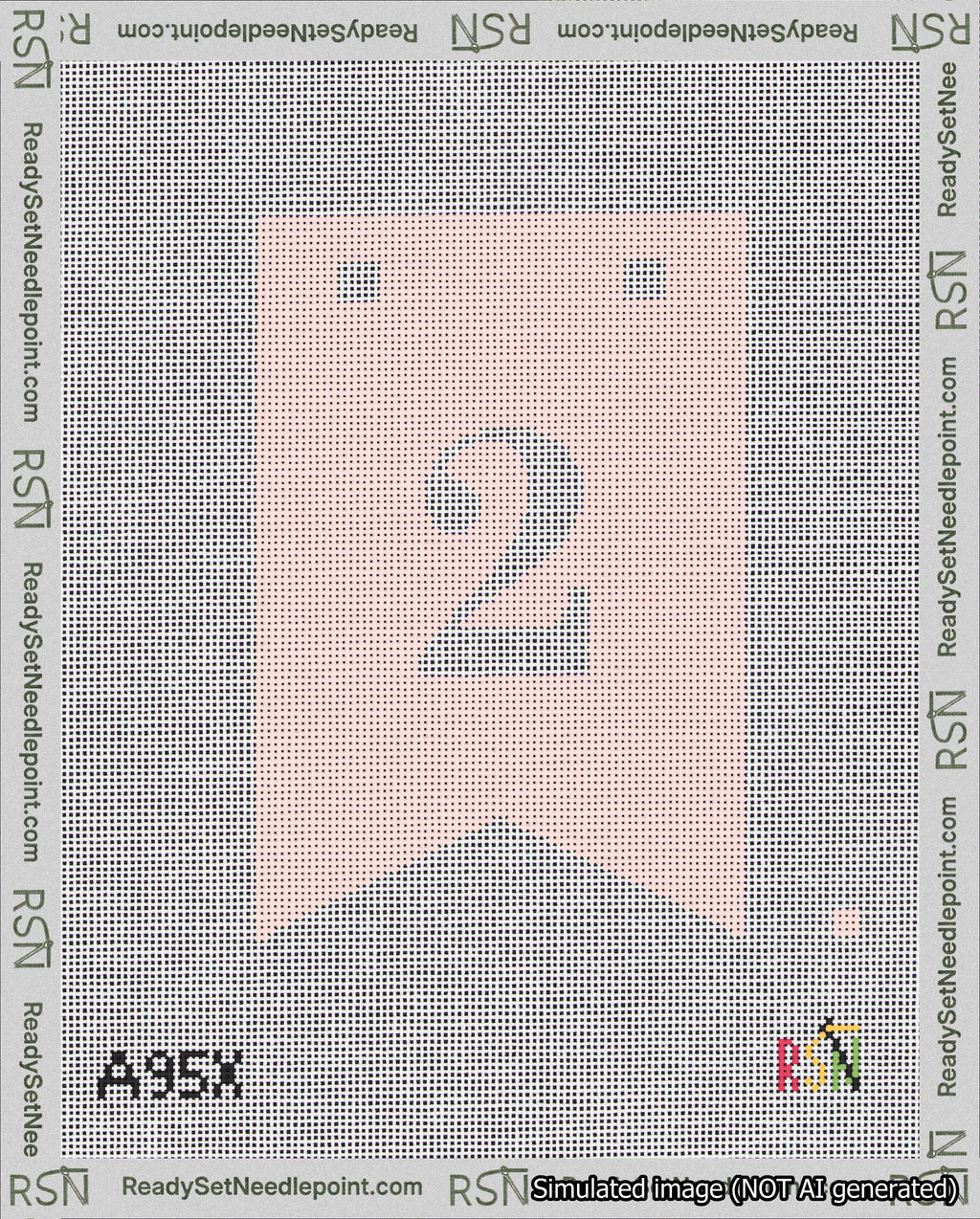 A taped needlepoint canvas with the design: Banner 18 mesh count Forked 2 White on Pink.
