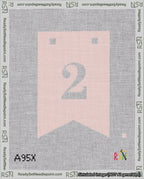 A taped needlepoint canvas with the design: Banner 18 mesh count Forked 2 White on Pink.