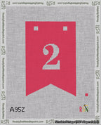 A taped needlepoint canvas with the design: Banner 18 mesh count Forked 2 White on Red.