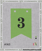 A taped needlepoint canvas with the design: Banner 18 mesh count Forked 3 Black on Light Green.