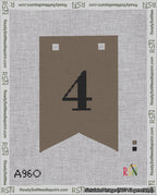 A taped needlepoint canvas with the design: Banner 18 mesh count Forked 4 Black on Brown.