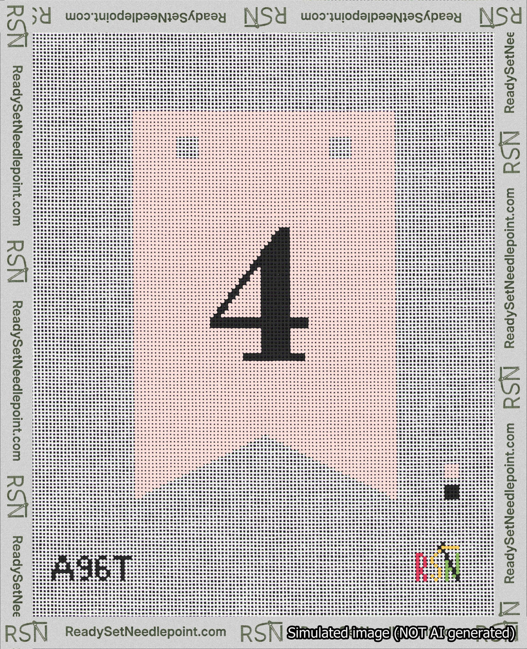 A taped needlepoint canvas with the design: Banner 18 mesh count Forked 4 Black on Pink.