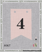 A taped needlepoint canvas with the design: Banner 18 mesh count Forked 4 Black on Pink.